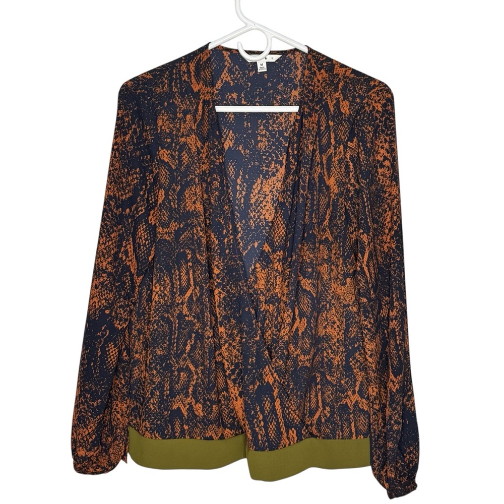 Cabi Medium Orange/Blue/Green Style 101 Polyester Border Wrap Snake Print Blouse